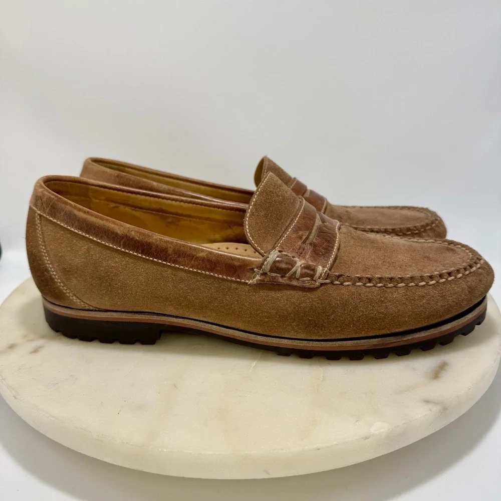 Martin Dingman Shoes Mens 10 Brown Suede Leather Loafer Slip On Lug Sole Moc Toe